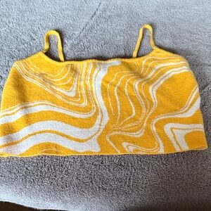 PacSun, lite orange/yellow and White Swirl Crop Top…